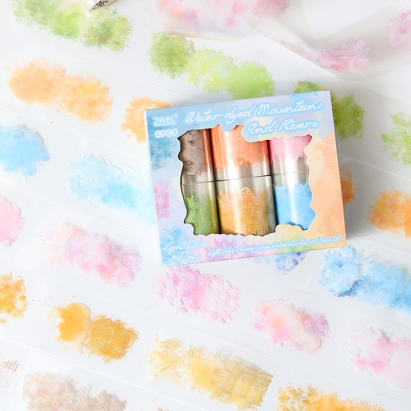 Color claro, rima, acuarela, estilo manchado, pet troquelado, cinta de cuenta de mano, etiqueta de material decorativa de fondo de tinta de cuenta de mano de bricolaje