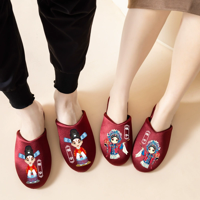 Летние свадебные тапочки для жениха и невесты, обувь для приданого, пара праздничных тапочек для молодоженов, красные, цельные, дропшиппинг