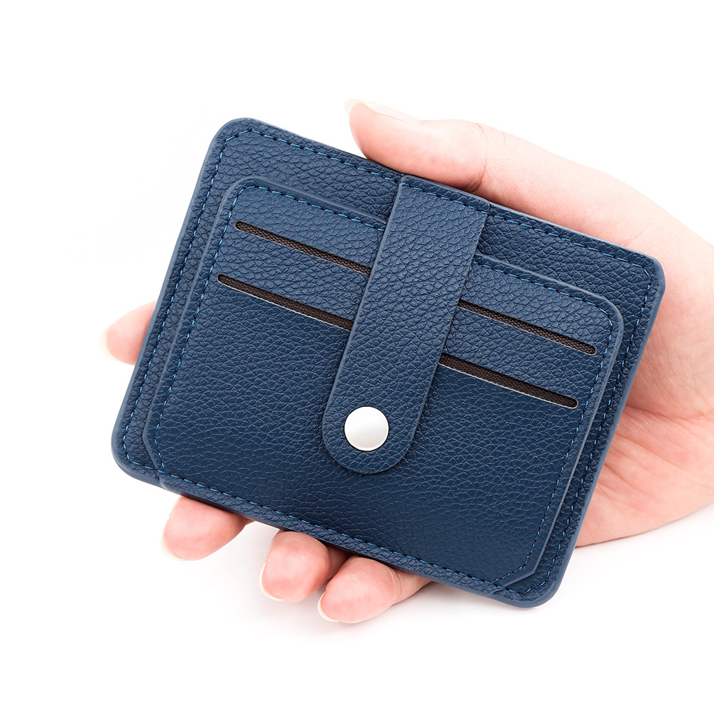 Nuevo paquete de tarjetas simple y suave litchi pattern PU delgado paquete de tarjetas de tres plegadas portátil tarjeta de crédito bancaria cubierta de promoción