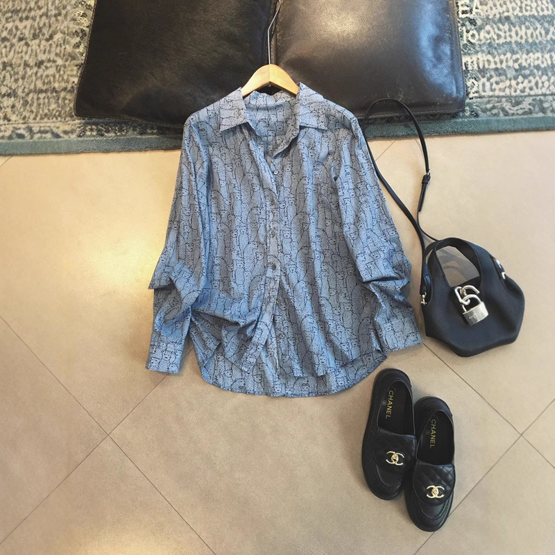 High branch light sense of cotton_leopard printed lapel long sleeve shirt a generation of hair