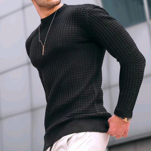 Amazon International Autumn Checked Men's Round Neck Hooded Trendy Sporty Loose Knit Long Sleeve Hooded Sweatshirt