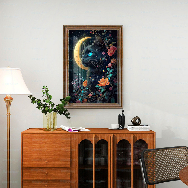 Mona Lisa real bordado negro gatos adorables gatos curados sala de estar decoración de entrada colgar pintura bordada a mano