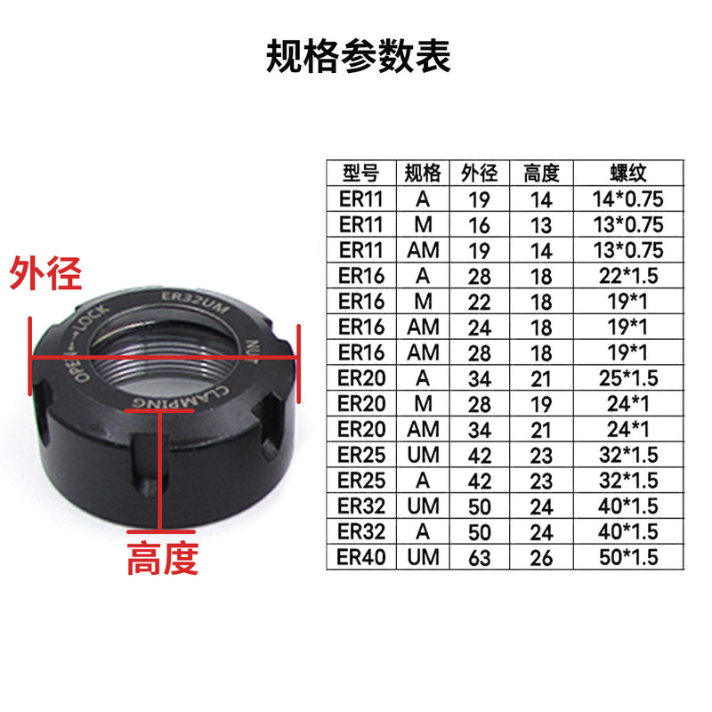 ERナット高精度キャップ彫刻機主軸ナット外六角a型M型UM型ER11 16 20ナット|undefined