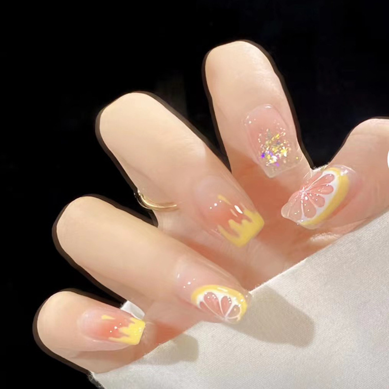 Summer Fruit Fresh Lemon Wearable Nails Whitening Short Manicure Finished Wearable Nail Stickers Fake Nails Summer Fruit Fresh Lemon Wearable Nails Whitening Short Manicure Finished Wearable Nail Stickers Fake Nails