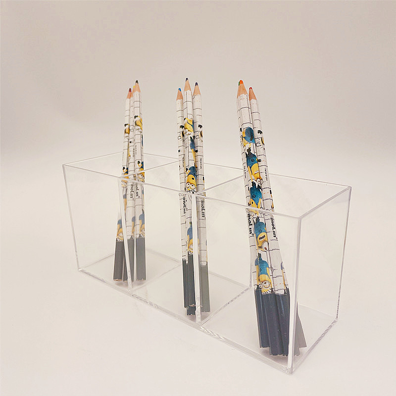 Escritorio acrílico maquillaje cepillo caja de almacenamiento de cosméticos de tres rejilla contenedor de acrílico lápiz contenedor lápiz papelería almacenamiento