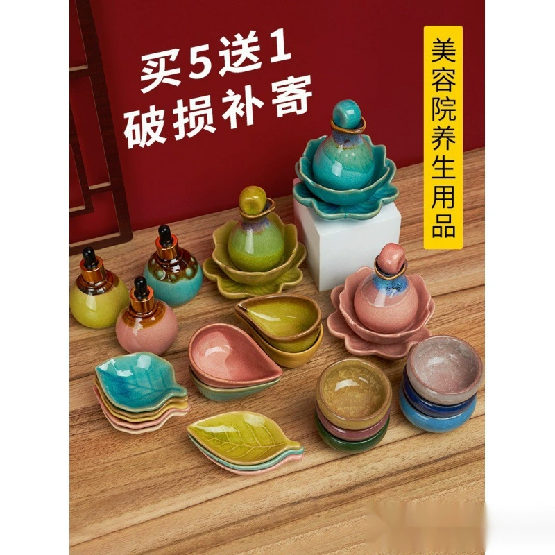 Курсовая бутылка масел для спа essential oil? 'Spa essential oil bottle bottle courtyard essential oil ceramic blending small bowl Thai saucer pot spa tray matching color'