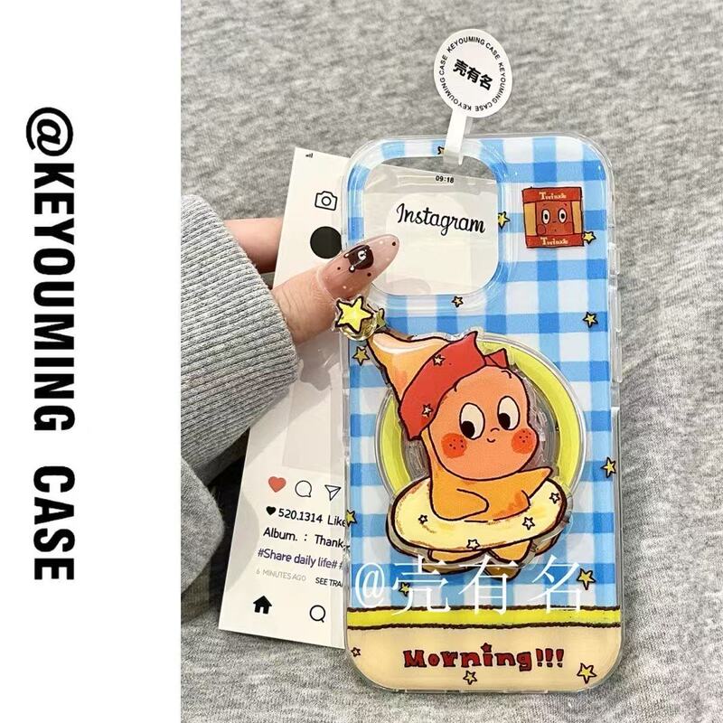 Small Fresh Blue Plaid Swimming Ring Star Man Magnetic Holder Suitable for Apple 16 Mobile Phone Case Iphone15/14/13