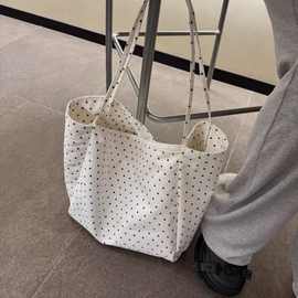 韩风简约波点帆布包包少女学生可爱百搭通勤包单肩通勤包外贸批发