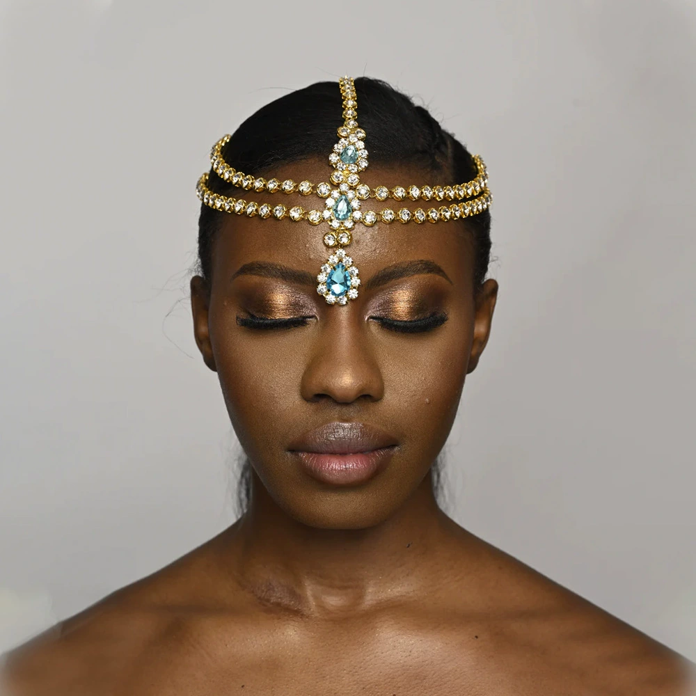 Многослойная цепочка для волос AliExpress, персонализированный этнический стиль, богемный головной убор с камнями, аксессуар для волос для невесты, свадьбы, выпускного вечера