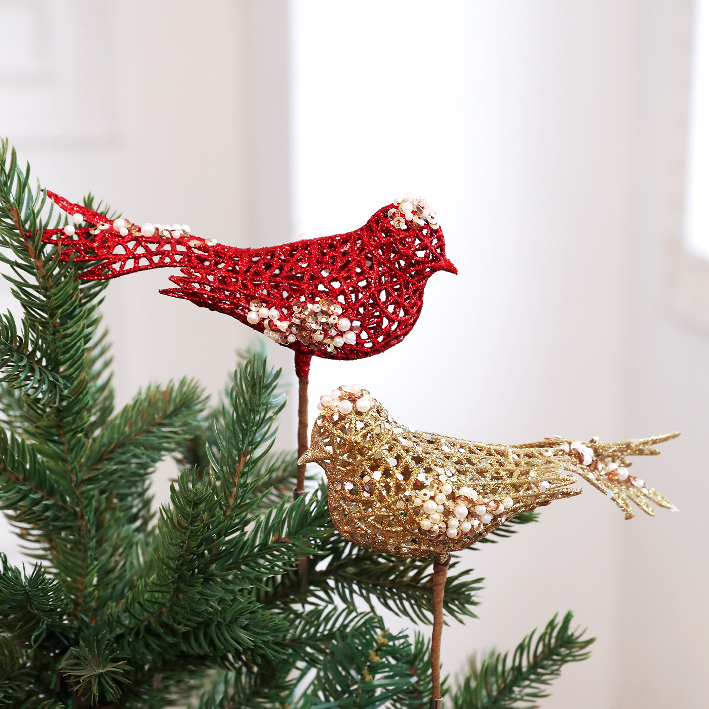 Polvo de plástico transfronterizo pájaros gorrión clip enchufe hueco polvo gorrión árbol de Navidad decoración colgante