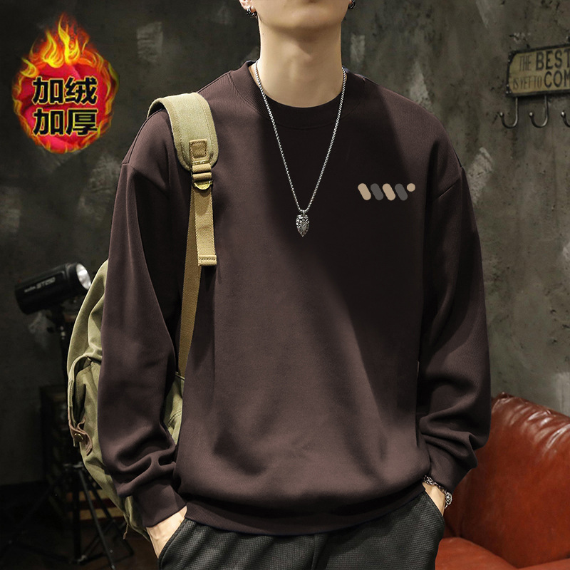 América pesada camiseta de cuello redondo para hombres otoño y invierno de terciopelo grueso marca de moda retro suelta chaqueta superior adolescente