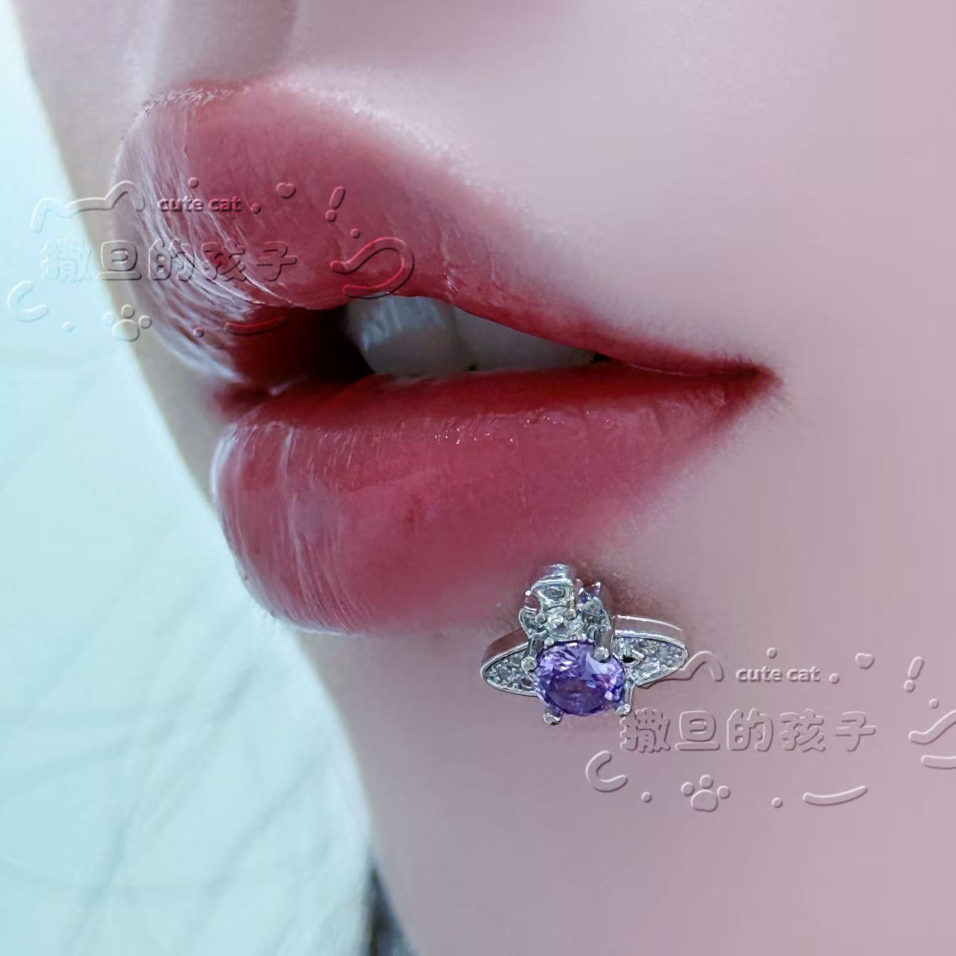 Satan's Child Fragrant Lady Lip Ring 316L Surgical Steel Internally Threaded Blue Lip Piercing Jewelry detail image 9