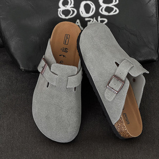 3215 Niche Cowhide Baotou Casual Slippers Lazy Slip-on Slippers for Couple Summer New Women's Men's Slippers