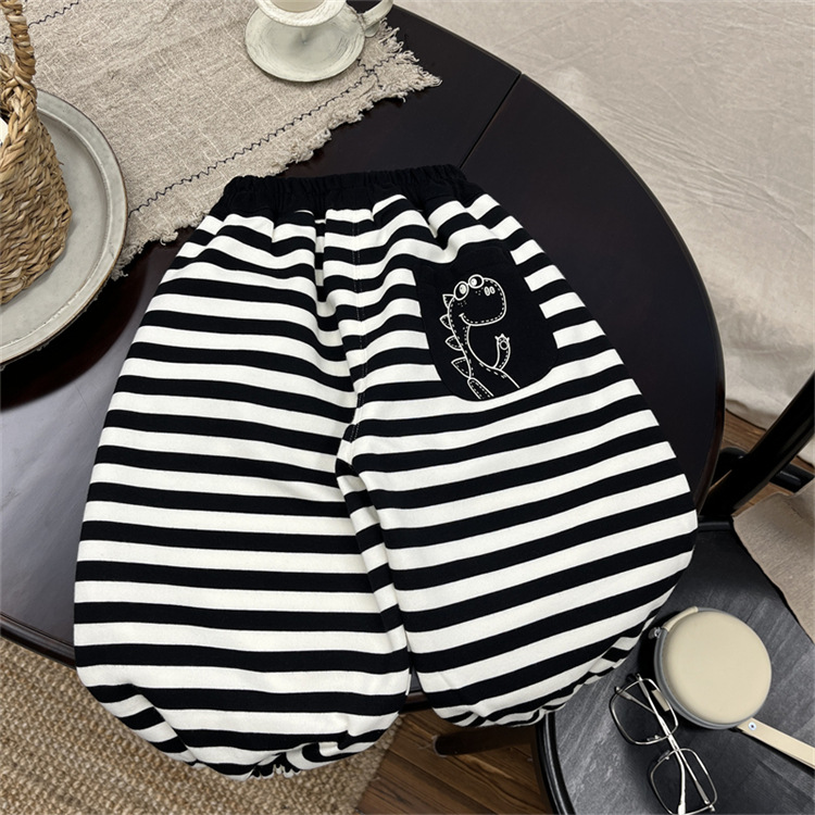 Baby children's striped casual sweatpants, boys' autumn clothing, cartoon pants, Korean version, girls' loose pants_voghion.com