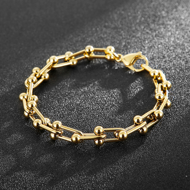 16g Weight PVD Coated Gold Plating Process 18K Real Gold Plated Plating Material Bracelets Classification 304 Stainless Steel Chain Material Daily Occasion 304 Stainless Steel Material U Shape Pattern Unisex Gender Fashion Style Waterproof Non Tarnish, Plating Craft Fashion U Shape Titanium Steel Bracelets Plating Stainless Steel Bracelets 1