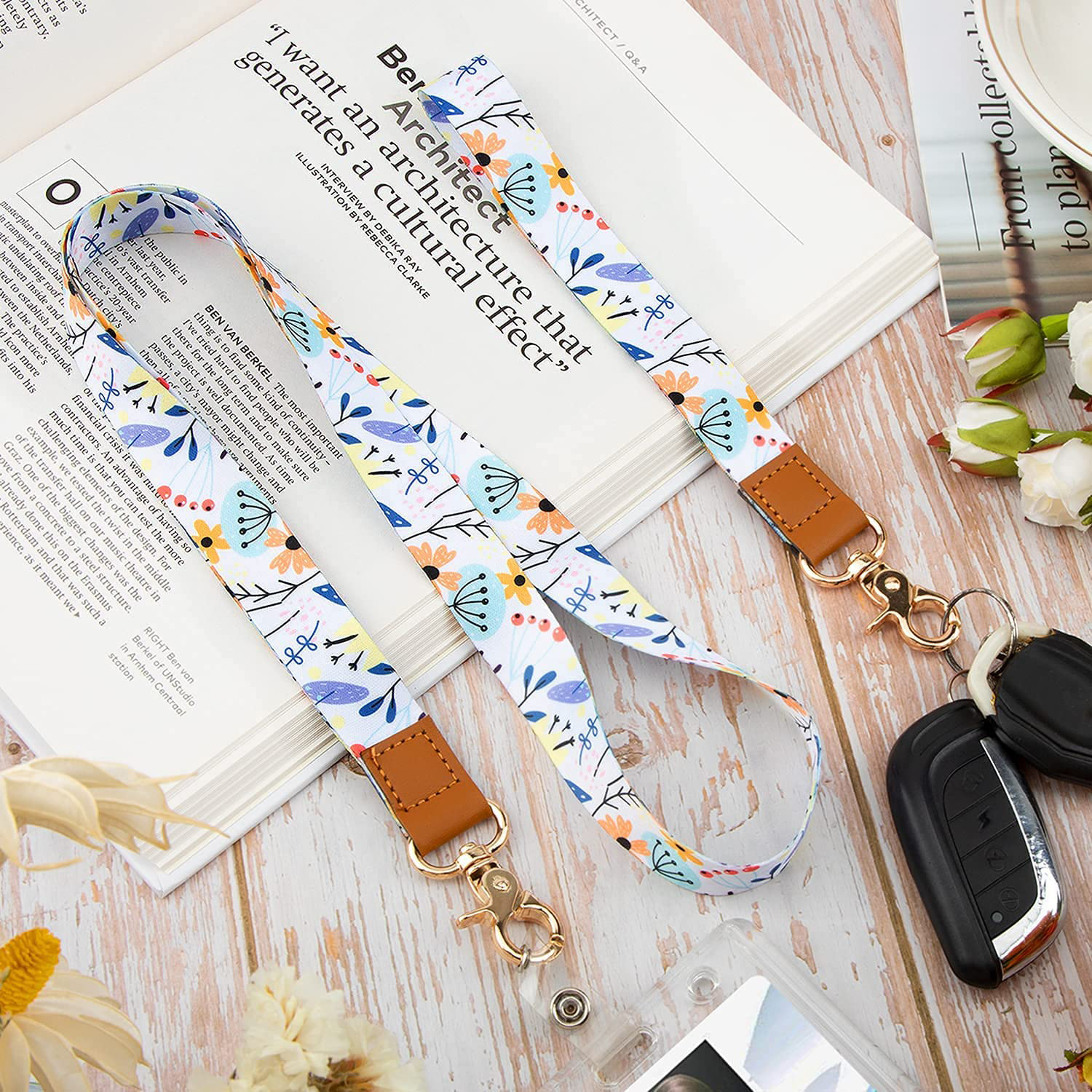1 Set Quantity Learning Occasion Polyester Material New Fresh And Retro Printing Polyester Card Holder Lanyard