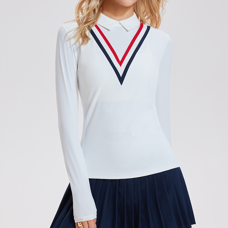Nuevo cross-border con solapa ropa de yoga de mangas largas ropa de ejercicio transpirable casual camiseta de golf de carrera al aire libre