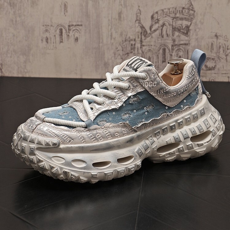 Canvas Breathable Casual Shoes Thick-Soled Dad Shoes Versatile Low-Top Fashion Trendy Sequin Personality Versatile Men's Shoes