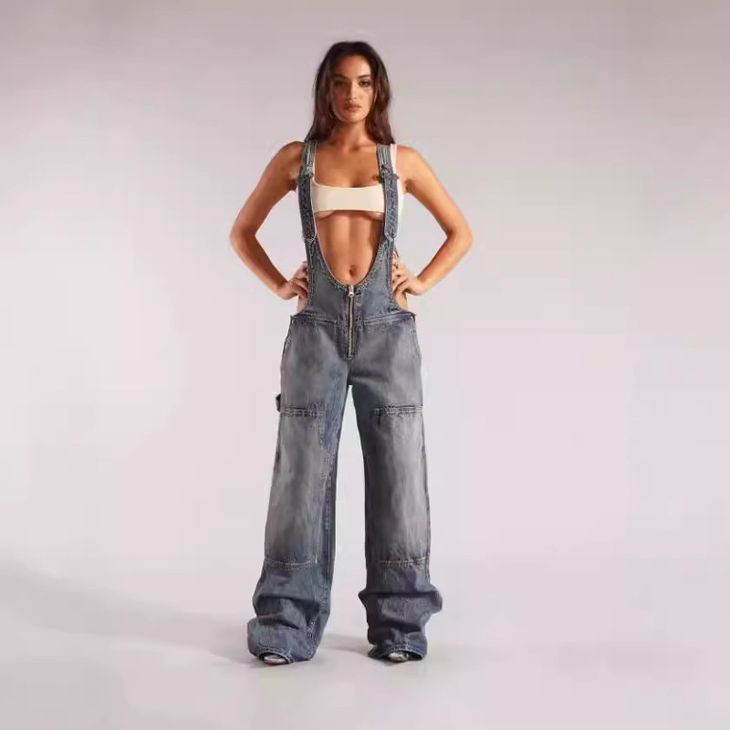 European and American Women's Cross-border Zipper Denim Overalls Autumn Trousers Loose Casual Pocket Trousers YX70056 European and American Women's Cross-border Zipper Denim Overalls Autumn Trousers Loose Casual Pocket Trousers YX70056