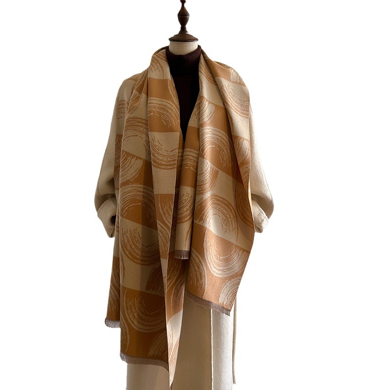 Sciarpa in cashmere double face autunno inverno nuova, abbinamenti di colori geometrici, semplice e versatile, con aria condizionata_voghion.com