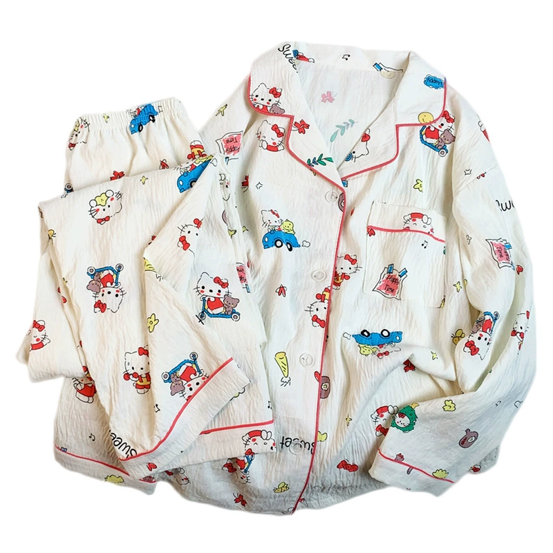 Hello Kitty, хелло китти, японская осенняя хлопковая пижама с длинным рукавом, комплект, оптовая продажа