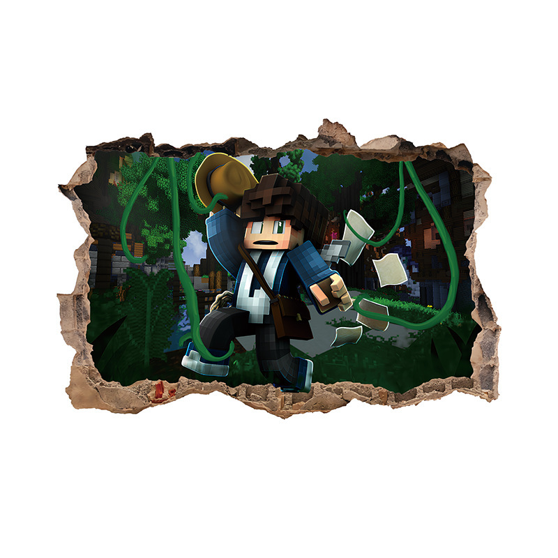 クロスボーダー Minecraft ランアウェイ Minecraft ウォールステッカー リビングルーム 子供部屋 ウォールステッカー 3D 壊れた壁 ウォールステッカー|undefined