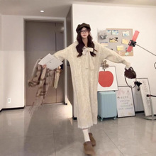 连帽针织连衣裙子秋冬宽松慵懒风蕾丝拼接假两件中长款加厚毛衣裙