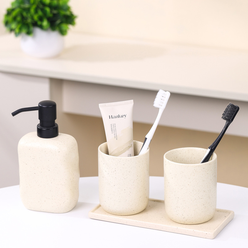 Spot Hotel Hand Sanitizer Bottle Ceramic Press Bathroom Shower Gel Shampoo Bottle Mouthwash Cup Household Supplies Set