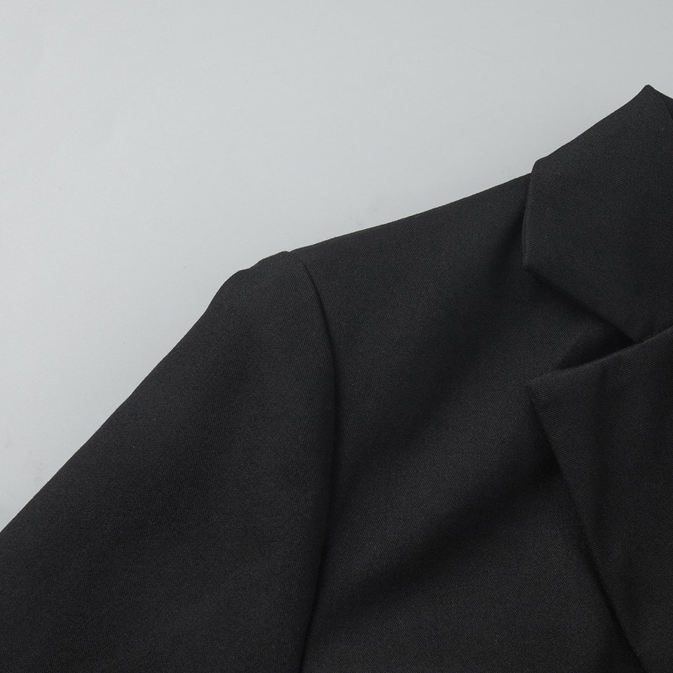 Đầm blazer nữ dáng chữ A cổ chữ V dài tay thắt eo cạp cao — Màu trắng, Màu đen chi tiết 9