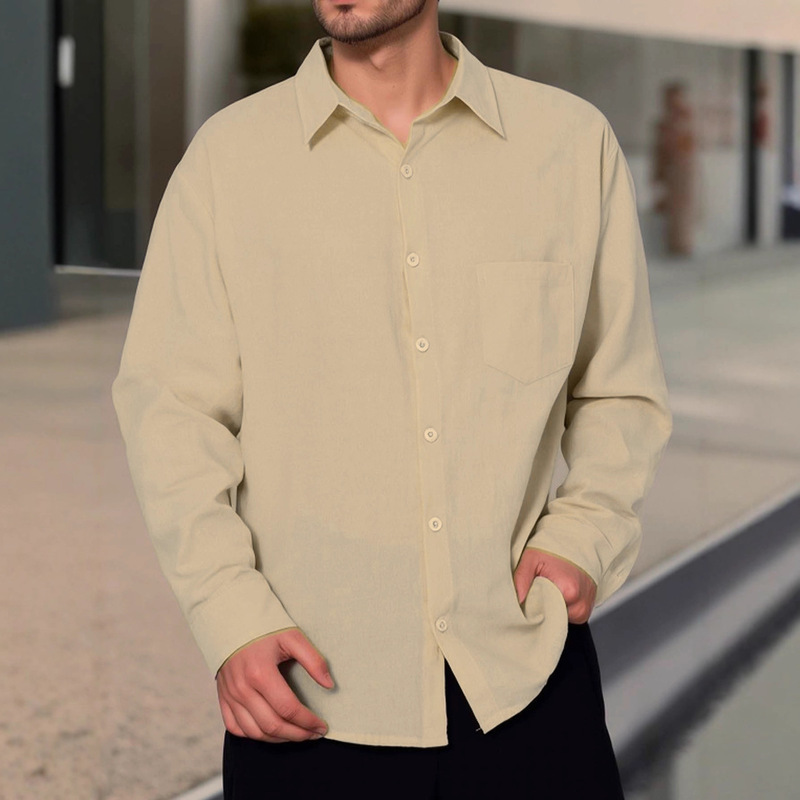 速卖通亚马逊秋季跨境新款纯色翻领男士长袖衬衫日常休闲男装衬衣|undefined