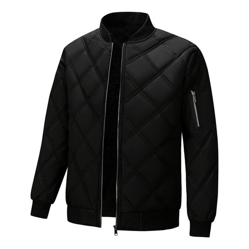 Cross-border baseball collar men's casual large size cotton jacket warm windproof cold-resistant cotton jacket diamond pattern baseball collar
