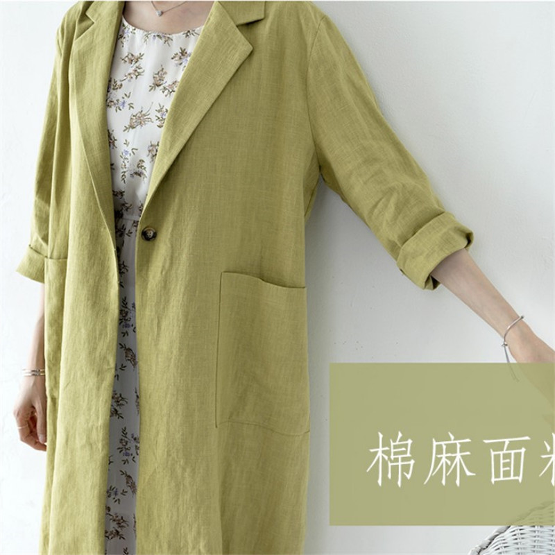 1127 Korean Style Loose Casual Women's Tops Mid-Length 2025 Autumn New Cotton and Linen Suit Windbreaker Jacket for Women