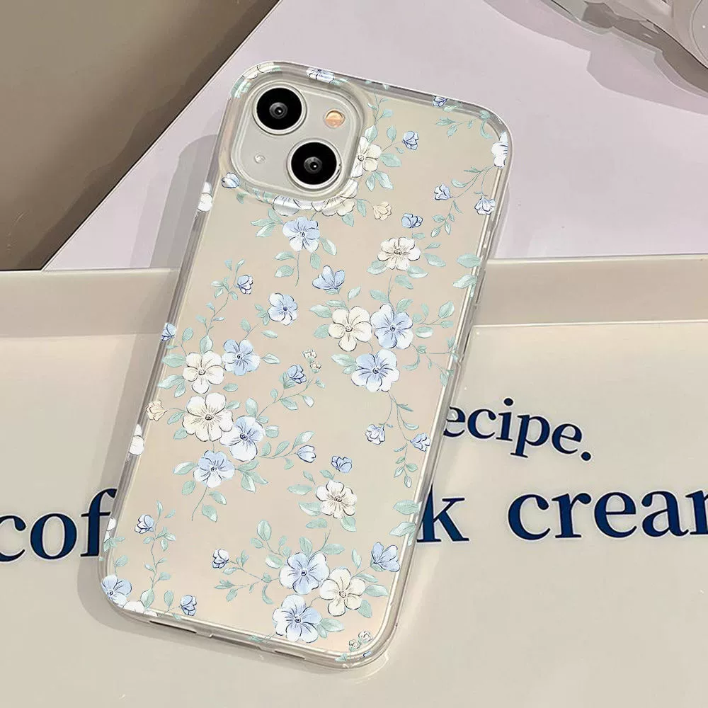 Яблоко, свежий синий совместимый iphone16, матовый чехол для телефона, цветочный, 16promax, 11