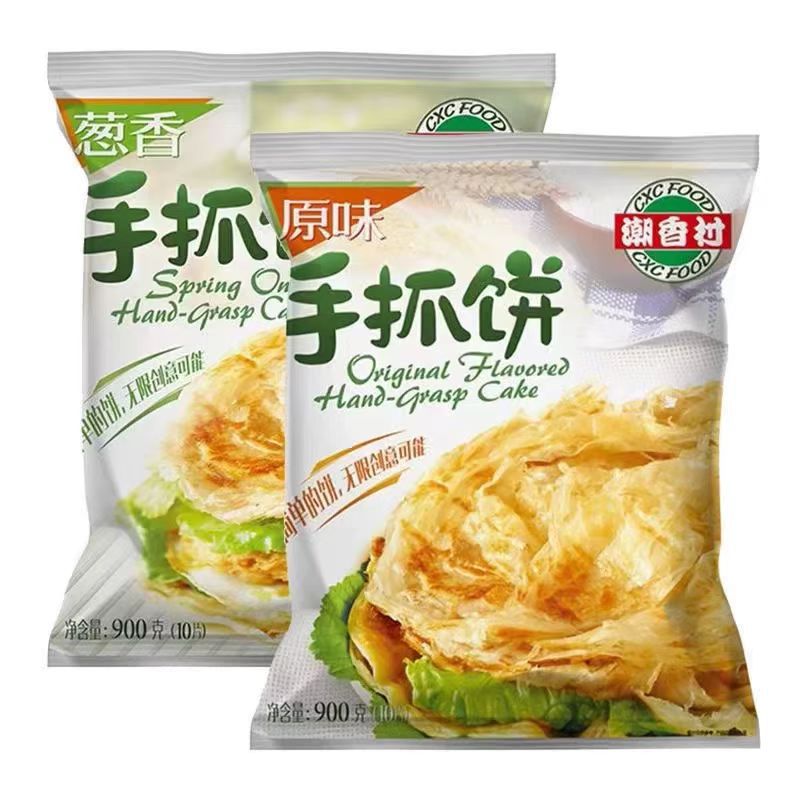 潮香村手抓饼早餐速冻半成品饼坯家庭装速食葱香原味卷饼