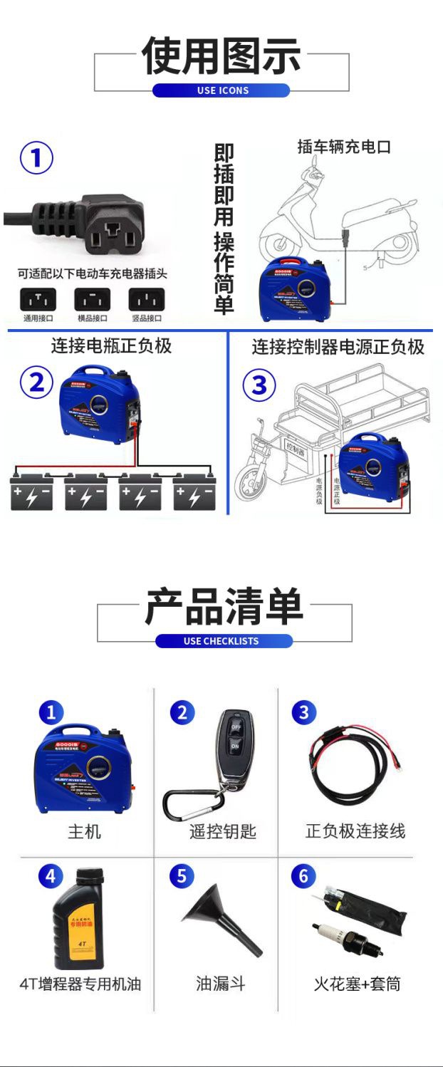 Installation-Free Battery Electric Vehicle Two, Three and Four-Wheel Range Extender 48V60V72V Portable Generator Silent Battery Life