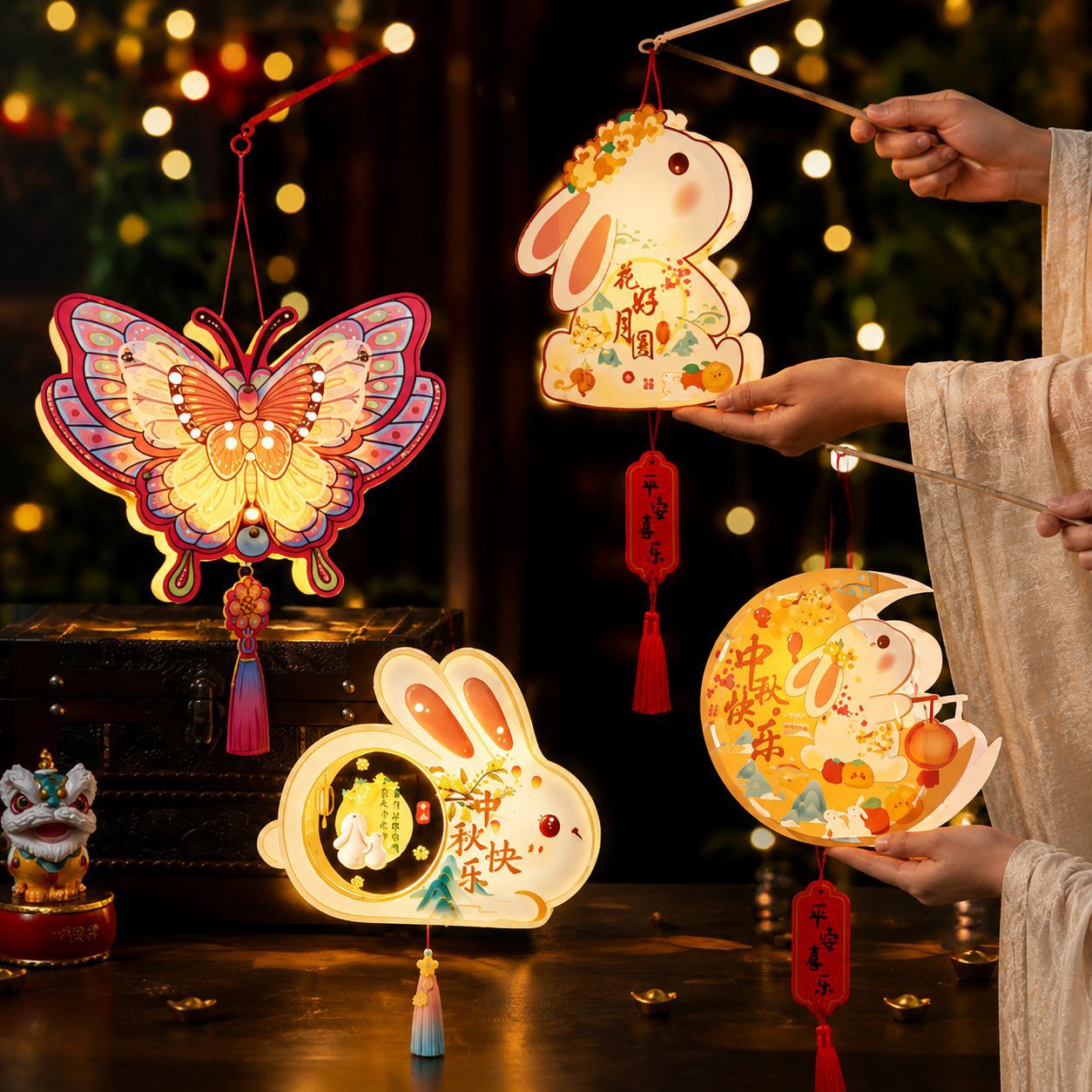 Mid-Autumn Festival Portable Lantern Palace Lantern 2026 Handmade DIY Kindergarten Children's Lantern Street Stall Gift Jade Rabbit Palace Lantern