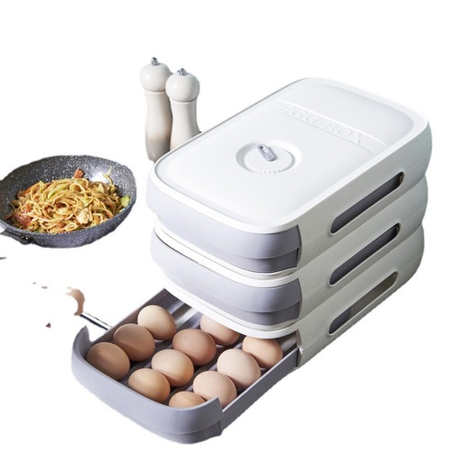 Home Refrigerator Egg Preservation Drawer-Style Covered Kitchen Storage Box, Stackable Roller Egg Organizer
