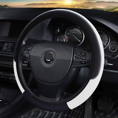 Steering wheel cover, new no inner ring elastic - dd-no-inner-ring-embossed-grid-new-black-and-white-37-38-universal-without-inner-ring