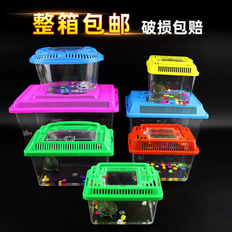 Детский ящик для черепахи Бак для золотой рыбки Портативный прозрачный пластиковый ящик для домашних животных Портативная бутылка для черепахи Бутылка для рыбы Коробка для хомяка Большой и средний маленький размер