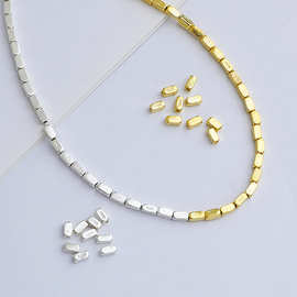 S925纯银碎银方珠DIY手工珠串珠手链项链散珠配件长方形隔珠材料