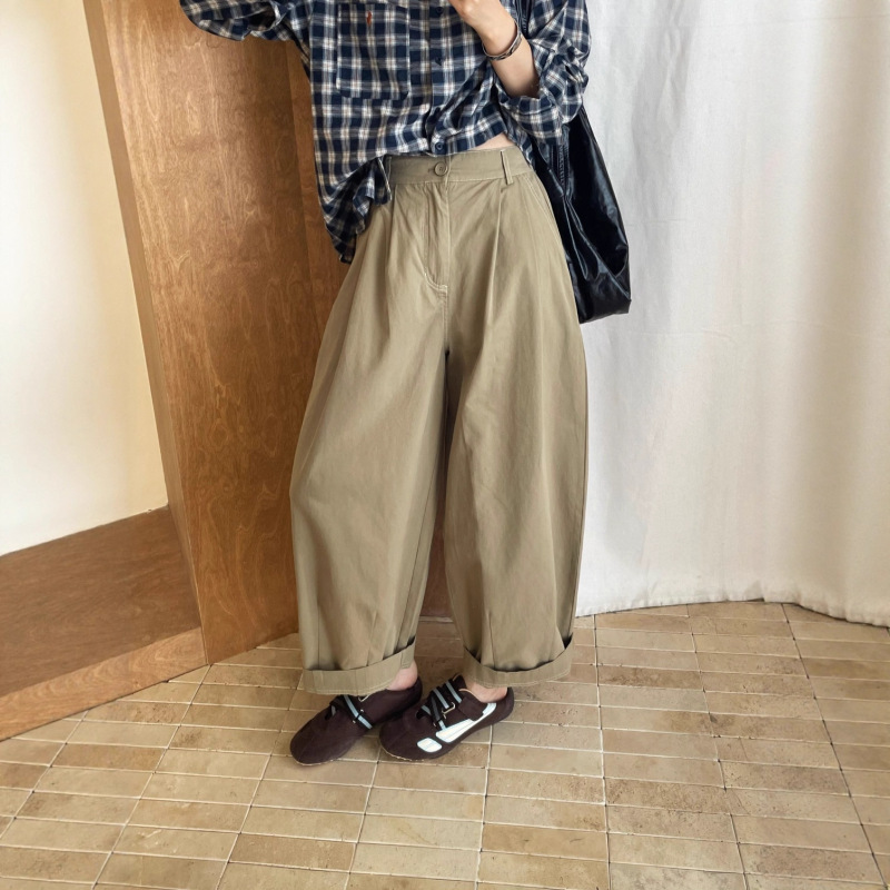 韩系明线设计弯刀休闲裤女2025秋季新款高腰宽松显瘦阔腿裤子|undefined
