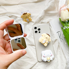 卡通隨身翻蓋補妝鏡可伸縮背貼手機氣囊支架韓國ins可愛小狗女款