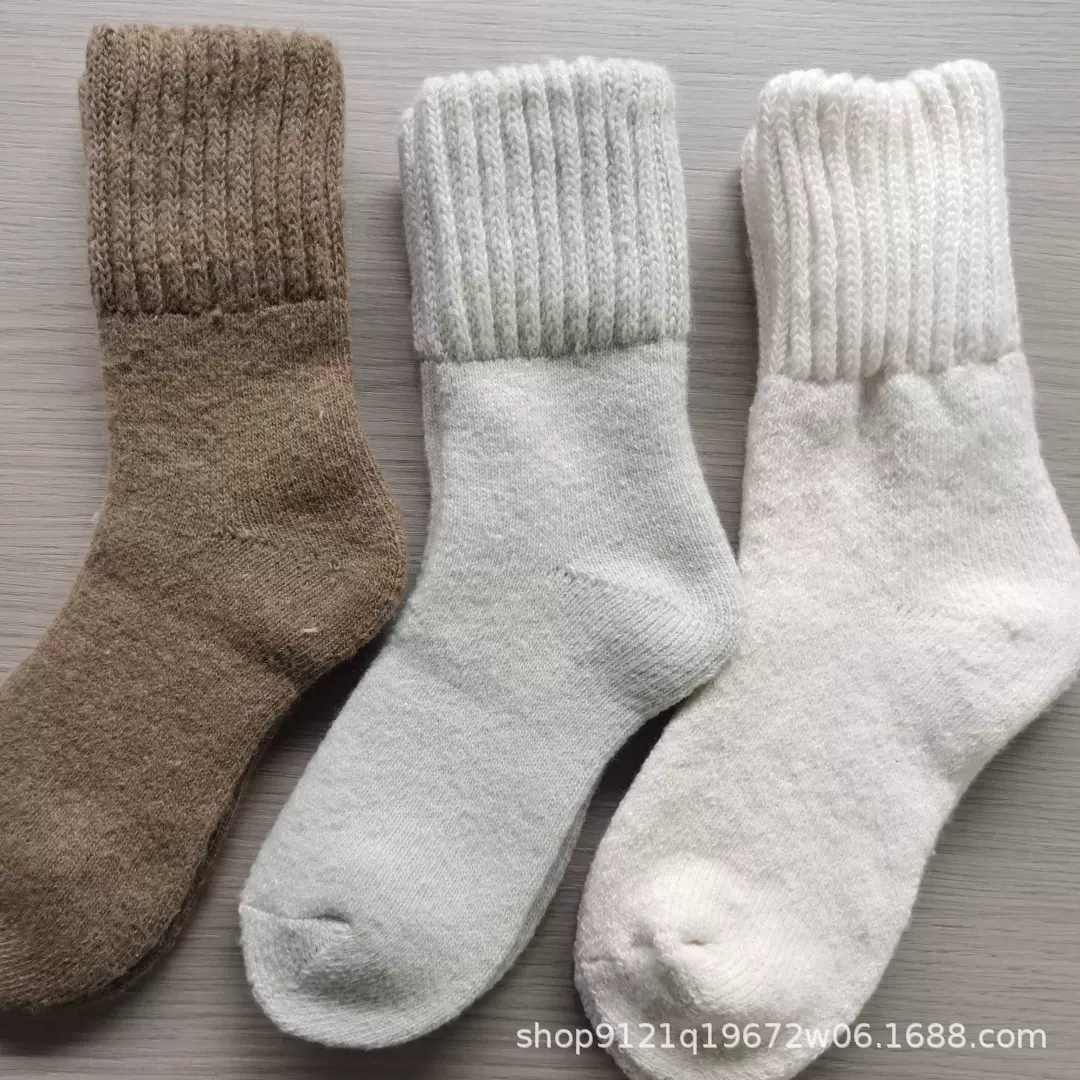 羊毛袜子女中筒袜冬季加厚美拉德毛圈加绒毛绒雪地袜保暖羊绒短袜