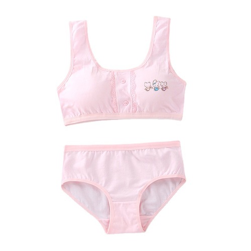 Pure Cotton Backless Bralette Set for Girls, Developmental Stage, Child Summer Bralette Top, 10-12 Years Old