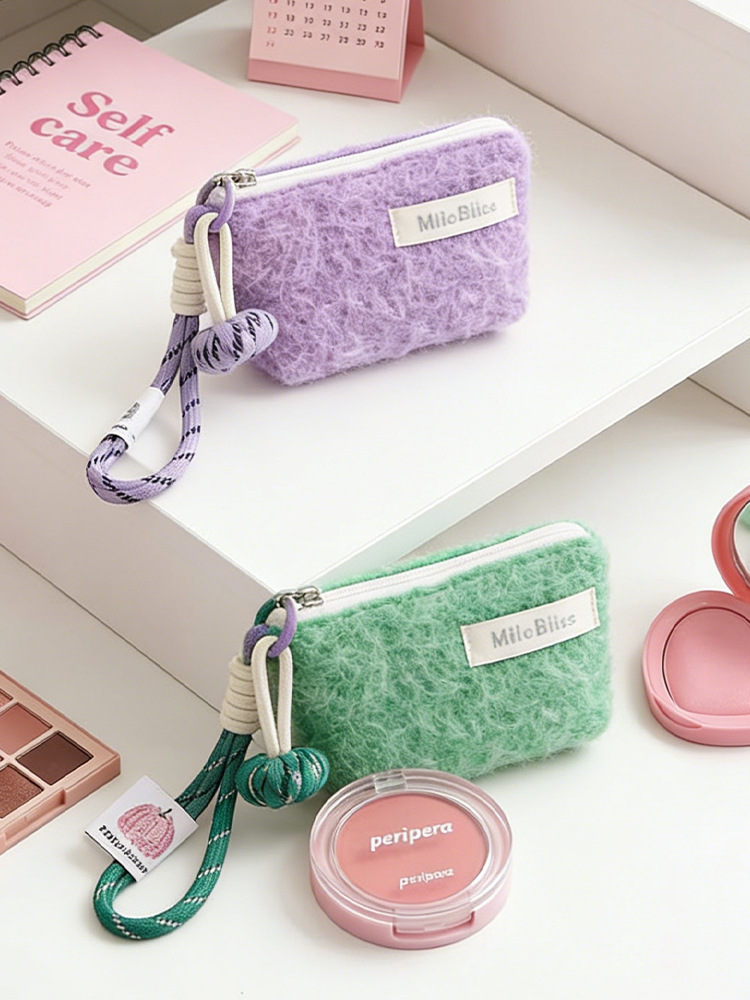 Nécesaire de Felpa Simple y de Moda, de Color Sólido, Portátil para el Día a Día