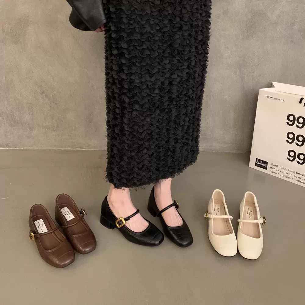 法式春季玛丽珍鞋韩版浅口单鞋女晚风2025小皮鞋中粗跟跟新款复古