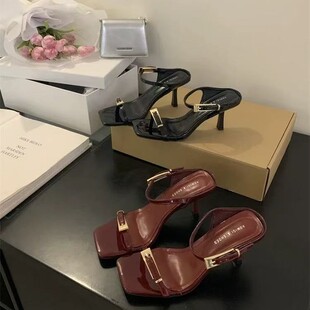 Spring and Autumn 2025 New Style Clip Toe Sandals Square Toe Set Toe One-line Buckle Strap Thin Heel Back Strap High Heel Sandals