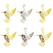diy镶钻合金小挂件发饰饰品配件彩色蜂鸟吊坠手链材料批发