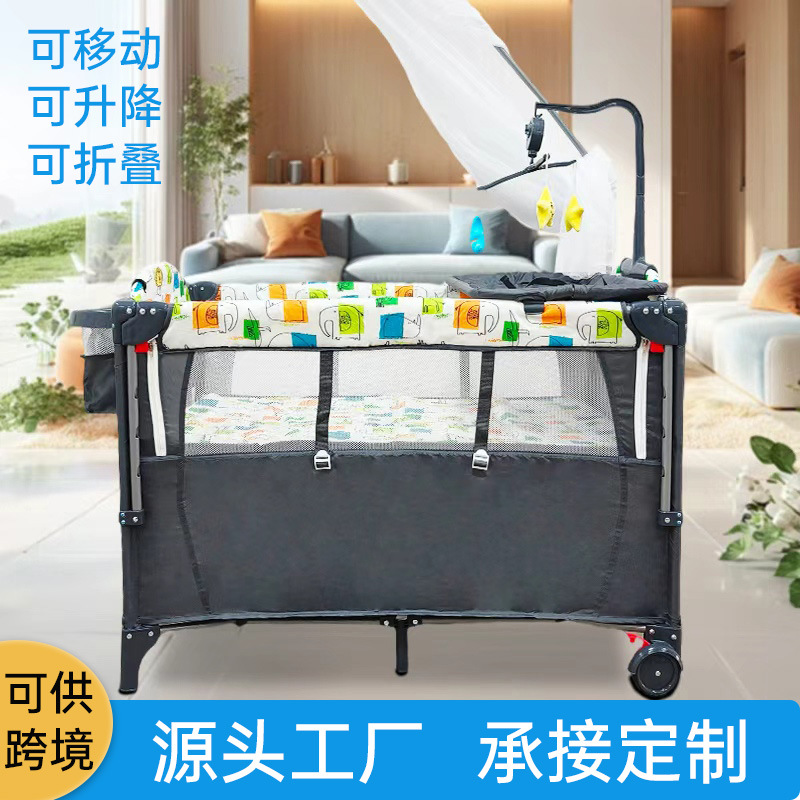 Baby Crib Foldable with Wheels Changing Table Baby Bed Infant Play Bed Portable Cradle Cartoon