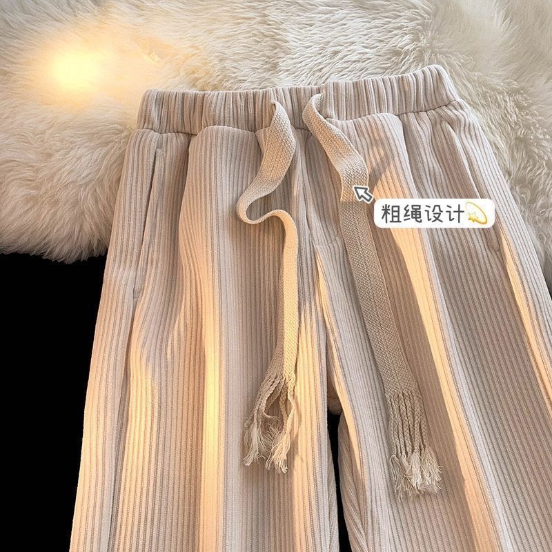 남성과 여성을위한 기모 두꺼운 코듀로이 와이드 레그 바지 가을 및 겨울 느슨한 올 매치 스트레이트 바지 높은 허리 다운 캐주얼 바지